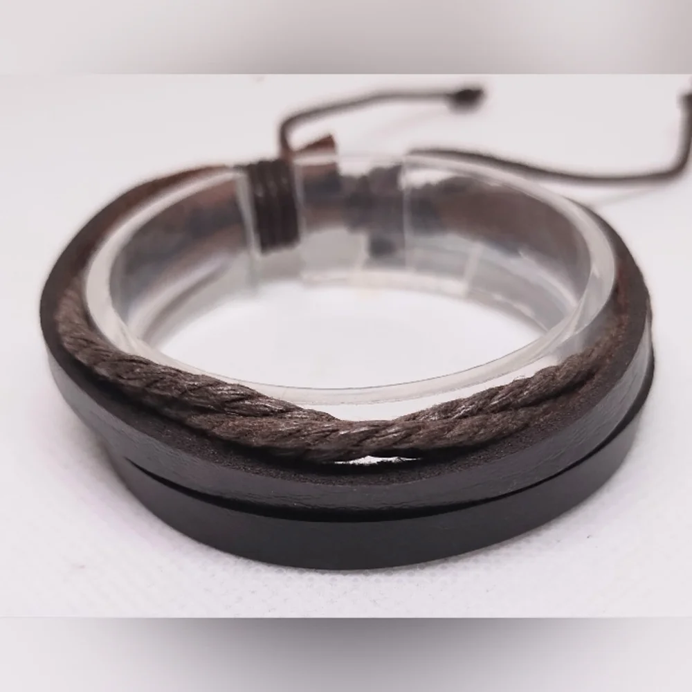 Men's Bracelet Leather Braided Layered Brown New f38‎